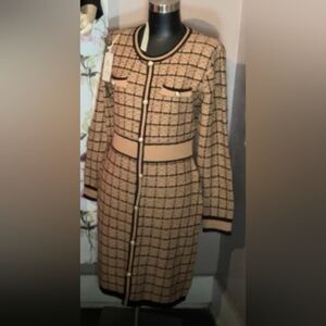 Elegant Checkered Dress with Black Accents